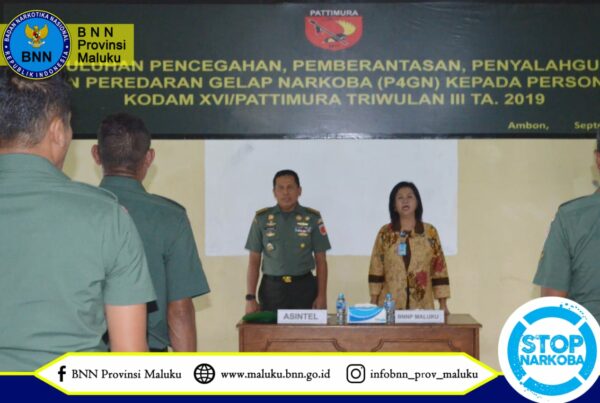 CEGAH PENYALAHGUNAAN NARKOBA, BNNP MALUKU BERIKAN SOSIALISASI P4GN KEPADA SINTELDAM XVI/PATTIMURA CEGAH PENYALAHGUNAAN NARKOBA, BNNP MALUKU BERIKAN SOSIALISASI P4GN KEPADA SINTELDAM XVI/PATTIMURA